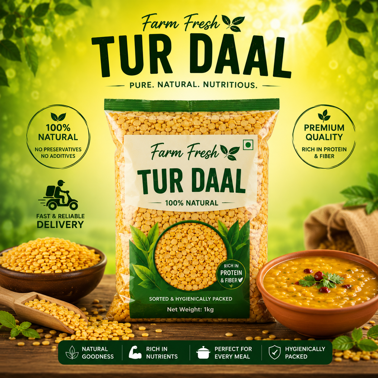 Farm Fresh Tur Dal (Toor Dal) - 1/2kg